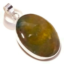 Cabochon Moss Agate Oval Natural Gemstone Silver Overlay Handmade Pendant A3633