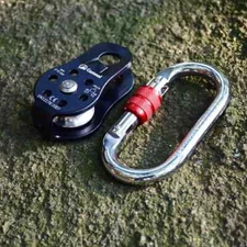 Set Micro Rope Pulley and Oval Locking Carabiner for Hauling Rigging System