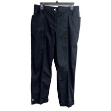 Chico's Black Casual Pants Pockets  Button Tab Rolled Cuffs Elastic Waist