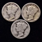 1918 P D S (3 PIECE LOT) Mercury Silver Dime AG / ABOUT GOOD FREE SHIPPING