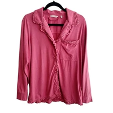 Soft Surroundings Ruffle Edge Button Front Pajama Top Rose Pink Cotton Modal Sm