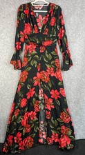 Vici Maxi Dress Womens Large Floral Front Slit Bell Sleeve Romantic Fairygoth