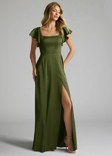 Azazie Bondi Multicolor A-Line Bow Stretch Satin Dress - New - Free SHIPPING