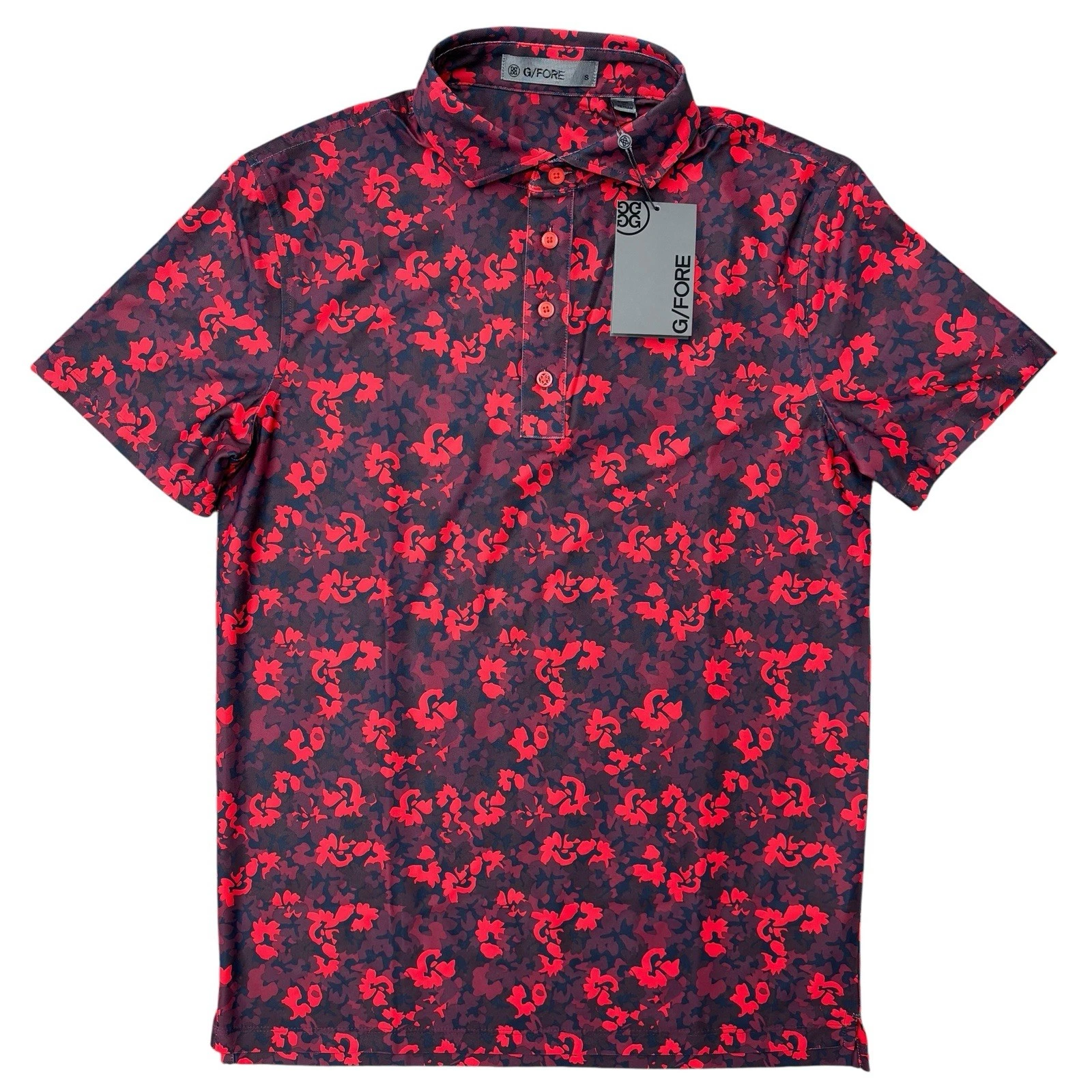 G/FORE G4 Tech Pique Golf Polo Camo Floral Red Shirt, Size Small GMP000056 NWT