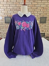 Morning Sun Vtg 90s Floral Collared Sweatshirt Womans Sz Lg Coastal Grandmacore
