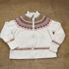 Vintage Tiara International Full Zip Sweater Women Large Cream Nordic Fair Isle