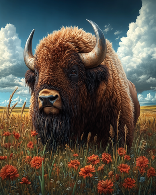 #ad #ad 8x10 Bison standing in prairie wildflowers open plains realism 848832860 $6.95