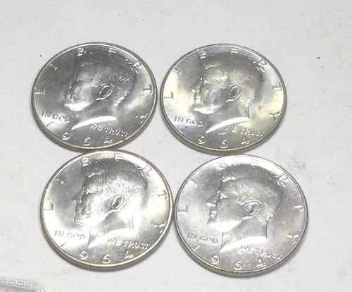 1964 D 50C Kennedy Half Dollar Lot 4- 90 % Silver BU