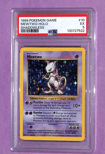 1999 POKEMON BASE SET SHADOWLESS #10 MEWTWO-HOLO PSA 5