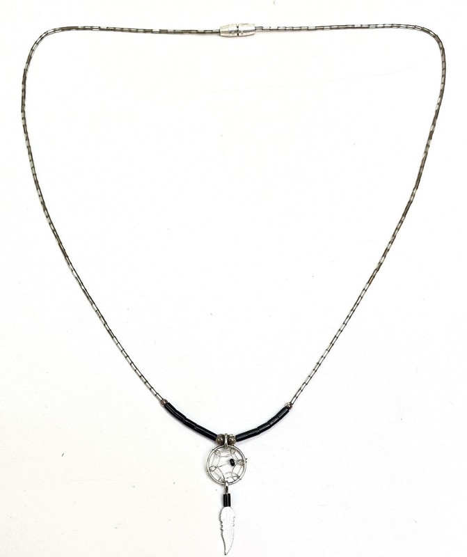 925 Sterling Southwestern Style Faux Stone Dreamcatcher Pendant Necklace 2.8g