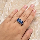 Exquisite Triple Stone Blue Sapphire 7.20Ct 925 Sterling Silver White Gold Rings