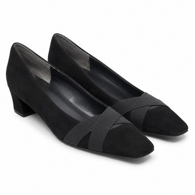 Stuart Weitzman Pumps Womens 8.5M Black Suede Square Toe Low Block Kitten Heel