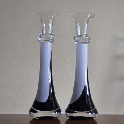 Pair of European Hand Blown Glass Candle Stick Holders Modern Decor Design