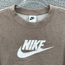Nike Sweatshirt Womens Medium Sportswear Club Fleece Logo Crewneck Brown White