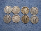 8 SILVER STANDING LIBERTY QUARTERS