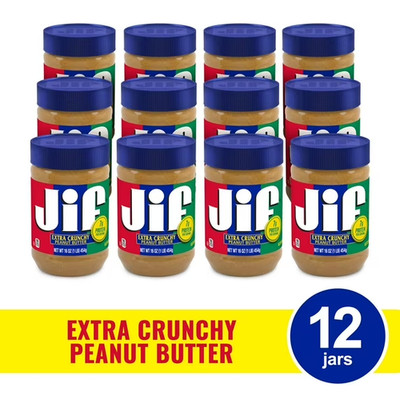Jif Extra Crunchy Peanut Butter, 16 Ounces (Pack of 12)