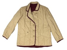 Vintage Saril Womens Jacket Cream Quilted Maroon Lined USA Made Coat Large Stain