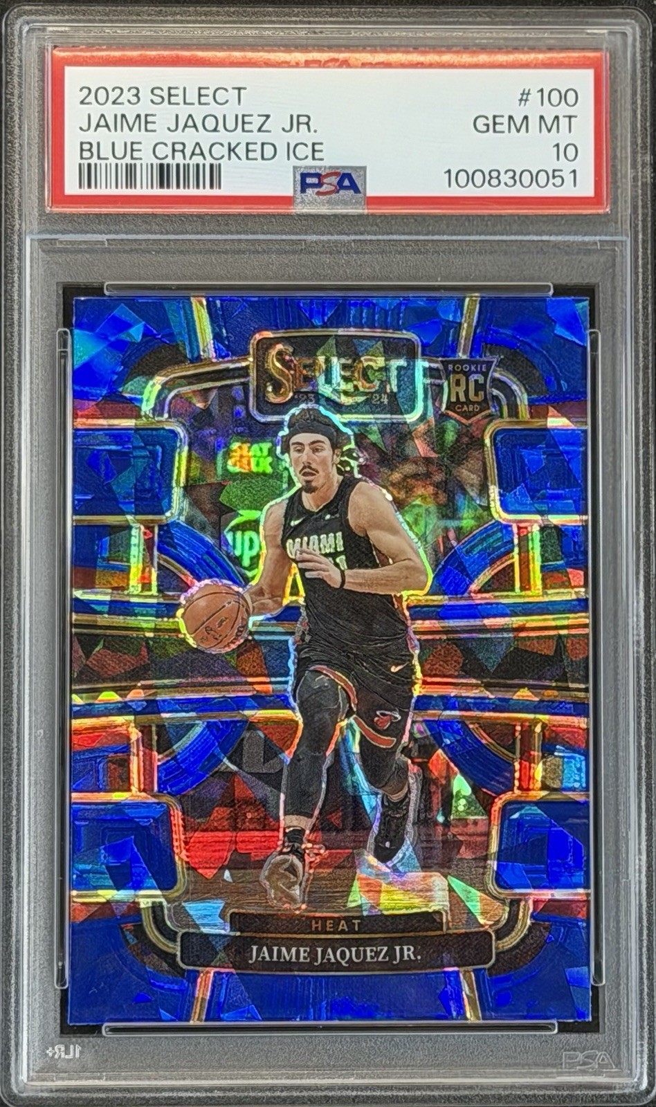 2023-24 Select Jaime Jaquez Jr. RC Blue Cracked Ice Prizm Concourse #100 PSA 10