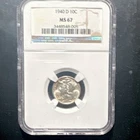 1940 D Mercury Dime 10C Silver MS 67 NGC Certified Uncirculated
