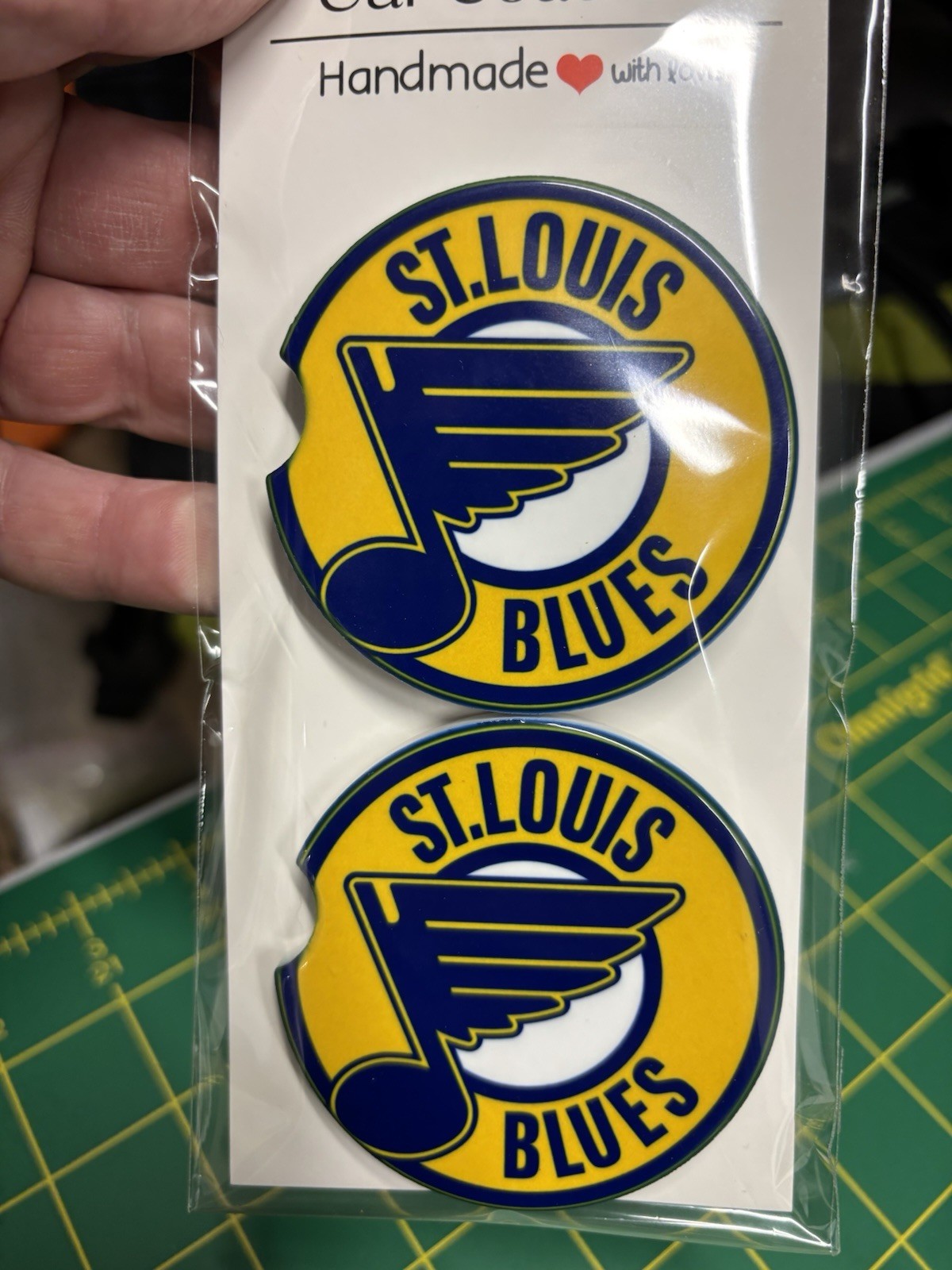 St. Louis Blues Ceramic Car Coasters Man Cave Bar Garage