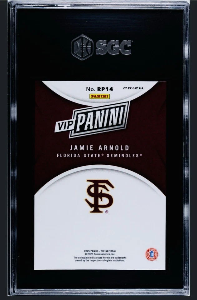 JAMIE ARNOLD 2025 PANINI THE NATIONAL VIP BAJA TIGER Stripe Prizm SGC 10! - Image 2 of 2