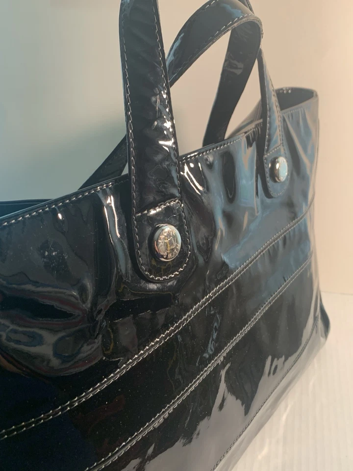 Black patent leather Jackie Smith top handle medium size tote - Image 4 of 4