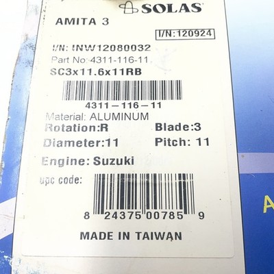 Solas AL Suzuki Propeller 11 x11P 4311-116-11 NOS