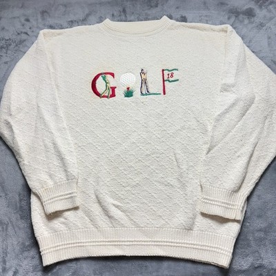 Vintage Scottish Isle By Bernette Golf Sweater Mens Large Beige Cotton Warm Wear