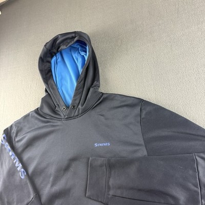 Simms Hoodie Mens M Black Fishing Pullover Fleece Lined Stretch Leisure Spellout