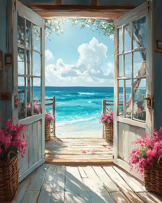 DIY Scenery Paint by Numbers Kit for Adults on Canvas,Landscape Beach Digital...
