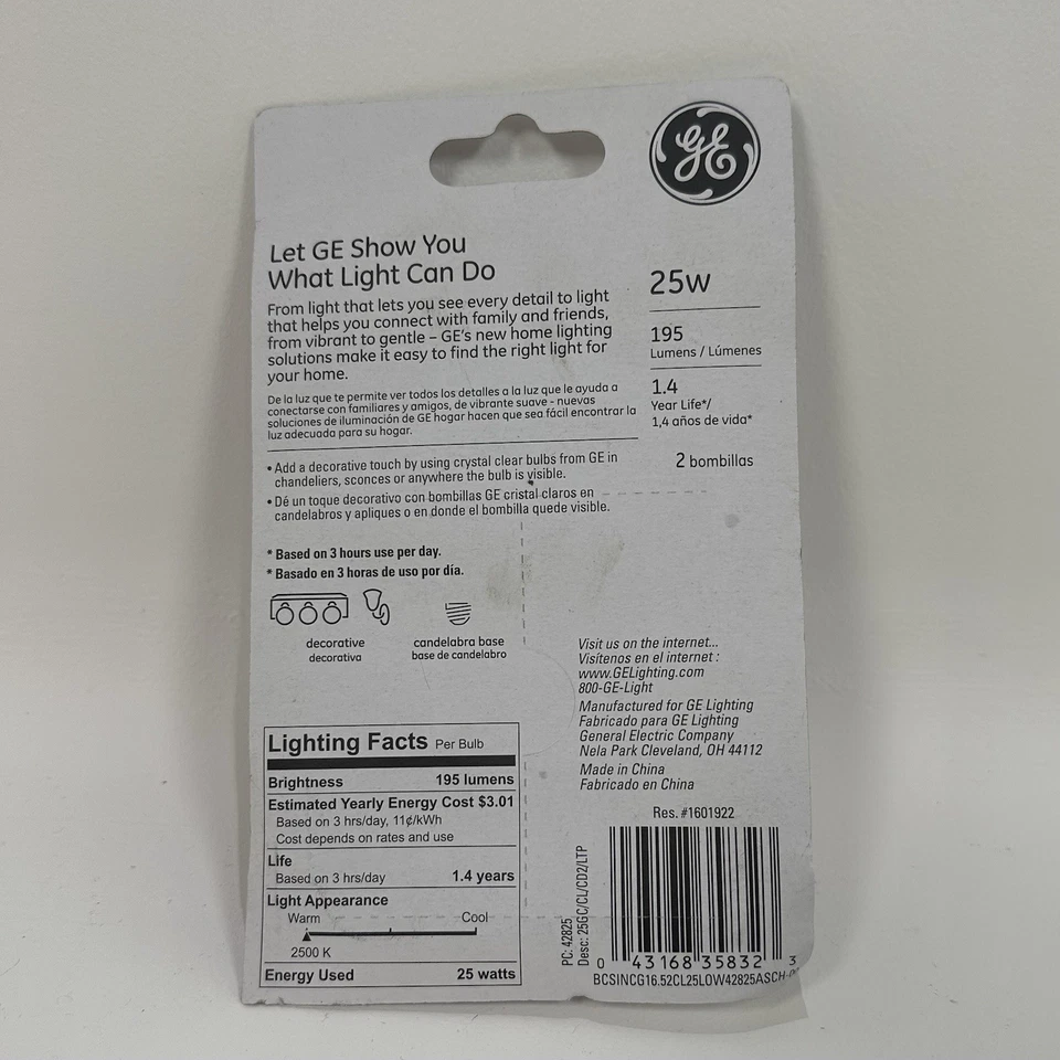General Electric 25W crystal Clear 195lumens 2 Decorative Bulbs - Image 2 of 2
