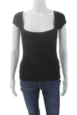 Reformation Jeans Womens Ribbed Scoop Neck Short Sleeve T-Shirt Top Black Size S
