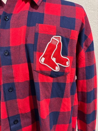 Men’s MLB Genuine Merchandise Blue/Red Checked Red Sox Flannel Shirt, XL - Picture 3 of 7