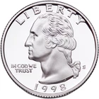 1998 S Silver proof  Washington quarter from Silver proof set