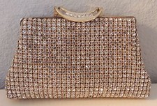 Crystal Beaded Evening Clutch Handbag Purse - Gold - New 