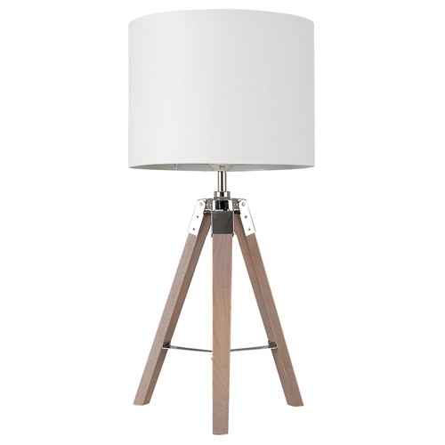 Industrial Style Wooden & Chrome Tripod Table Lamp + Drum Shades Lounge Lighting - Picture 35 of 36