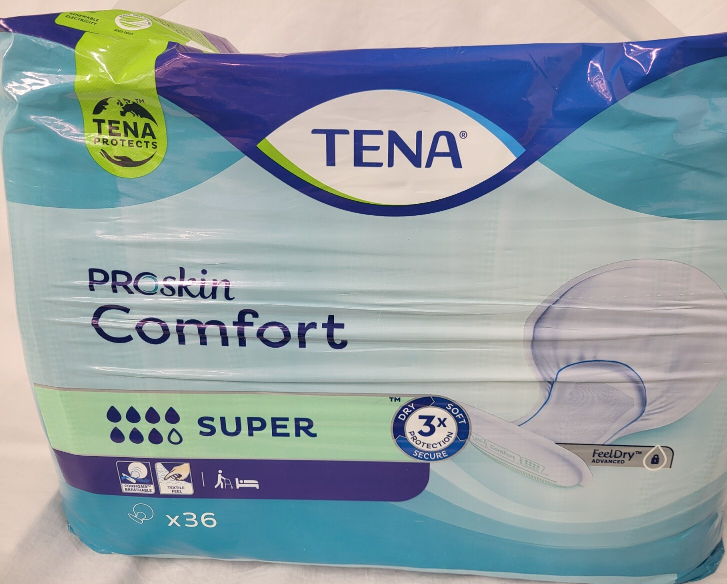 TENA PROSKIN COMFORT PADS (7 DROPS SUPER) Unisex Box of 2 Pks of 36 New