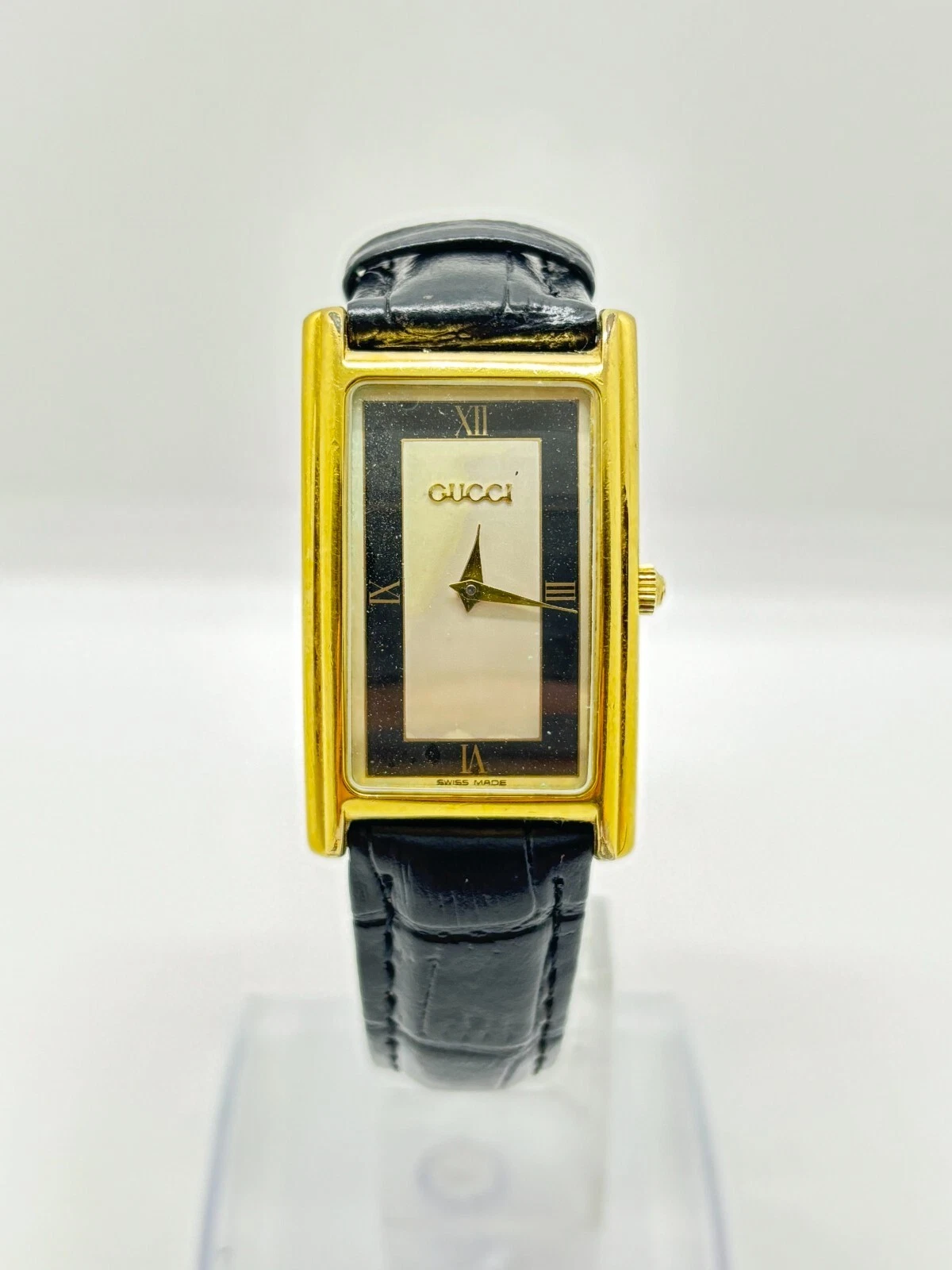 [Exc+5] MONTRE VINTAGE GUCCI 2600M OR noire QUARTZ SUISSE occasion fonctionne