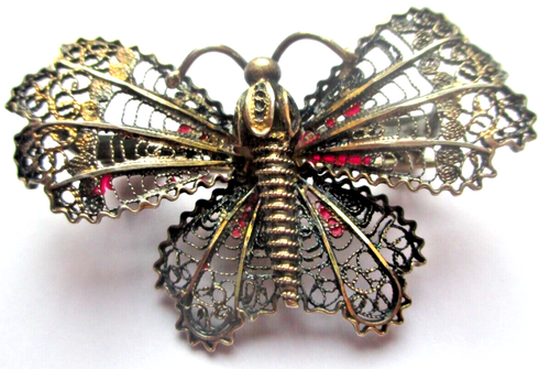 Broche Papillon Vintage En Métal Filigrané - Bijou Ancien, Occasion Bon état