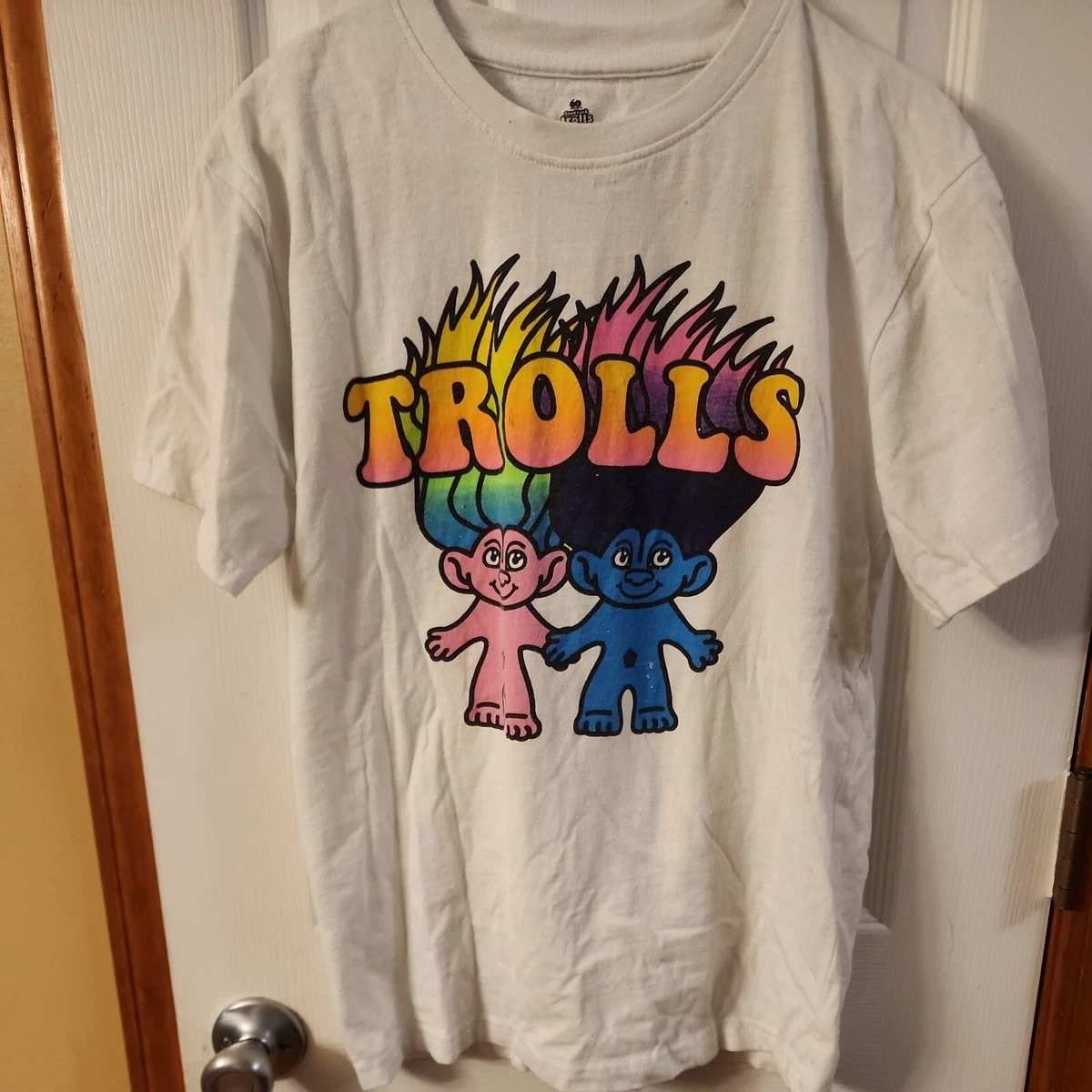Trolls T shirt Good Luck Trolls Size Medium 60th Anniversary White Tee M Fire