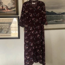 Time And Tru Red Floral Maxi Shirt Dress Modest Sz M A1471