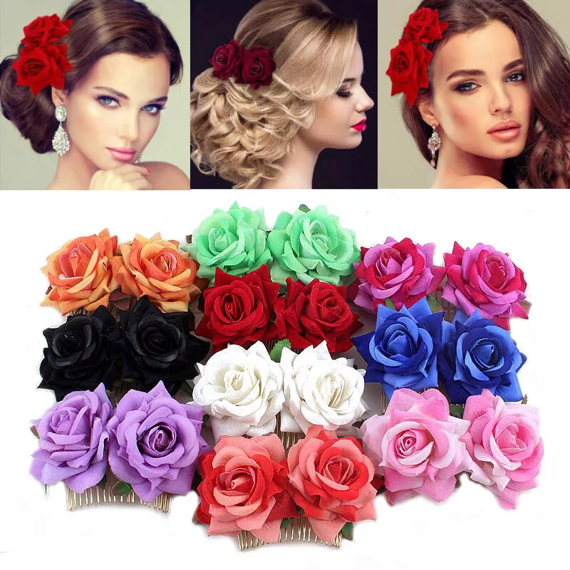 Red flower on sale hair clip wedding