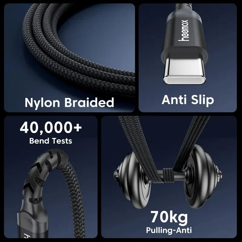 Heemax- USB-A to USB-C, 2M Fast Charging Cable, 3.1A Max, Nylon Braided- Black - Image 2 of 4