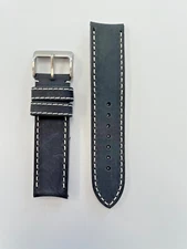 22mm Black Genuine Leather Watch Band - USA