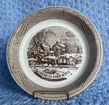 Pie Plate Vtg American Farm Scene Currier & Ives Royal China USA