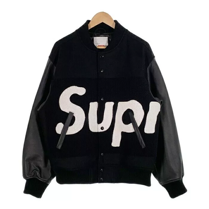 Veste universitaire chenille Supreme 24SS grand logo noir taille M doublure boutonné matelassé