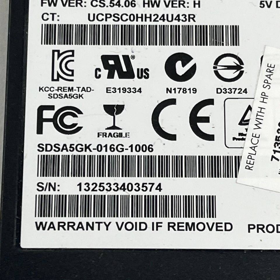 HP SANDISK SDSA5GK-016G-1006 2.5" 16GB SATA 6GB/S SOLID STATE DRIVE 680675-001 - Image 4 of 4
