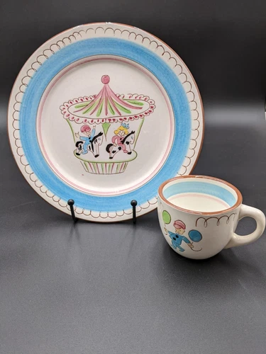 Stangl Blue Carousel Kiddieware Set Plate Mug Vintage Excellent