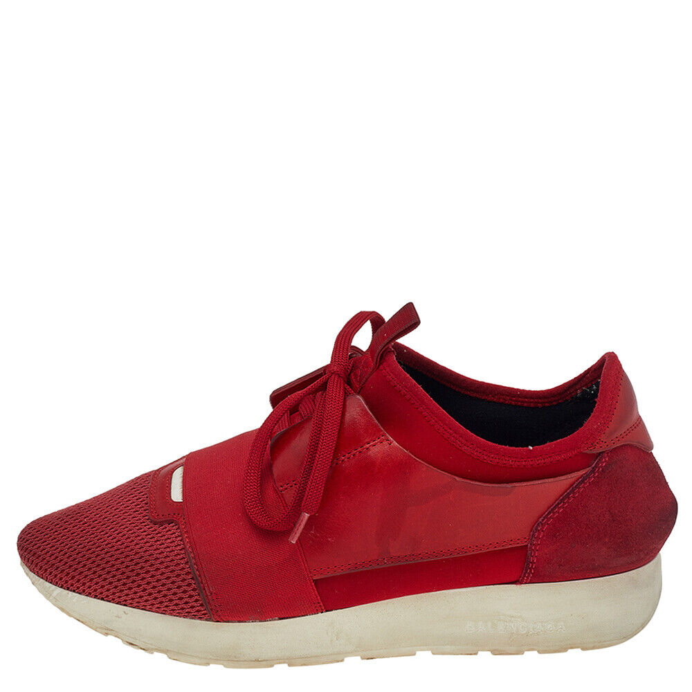 Balenciaga Red Mesh And Leather Race Runner Low Top Sneakers Balenciaga Red Mesh And Leather Race Runner Low Top Sneakers