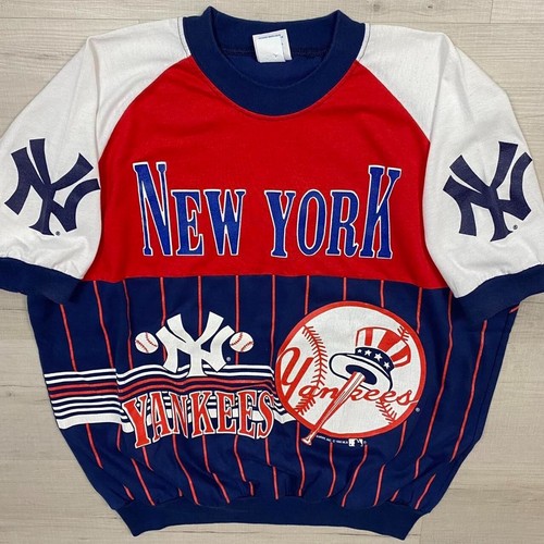 NEW YORK YANKEES ALL OVER PRINT AOP SWEATER 80'S VINTAGE CREWNECK XL FITS M-L